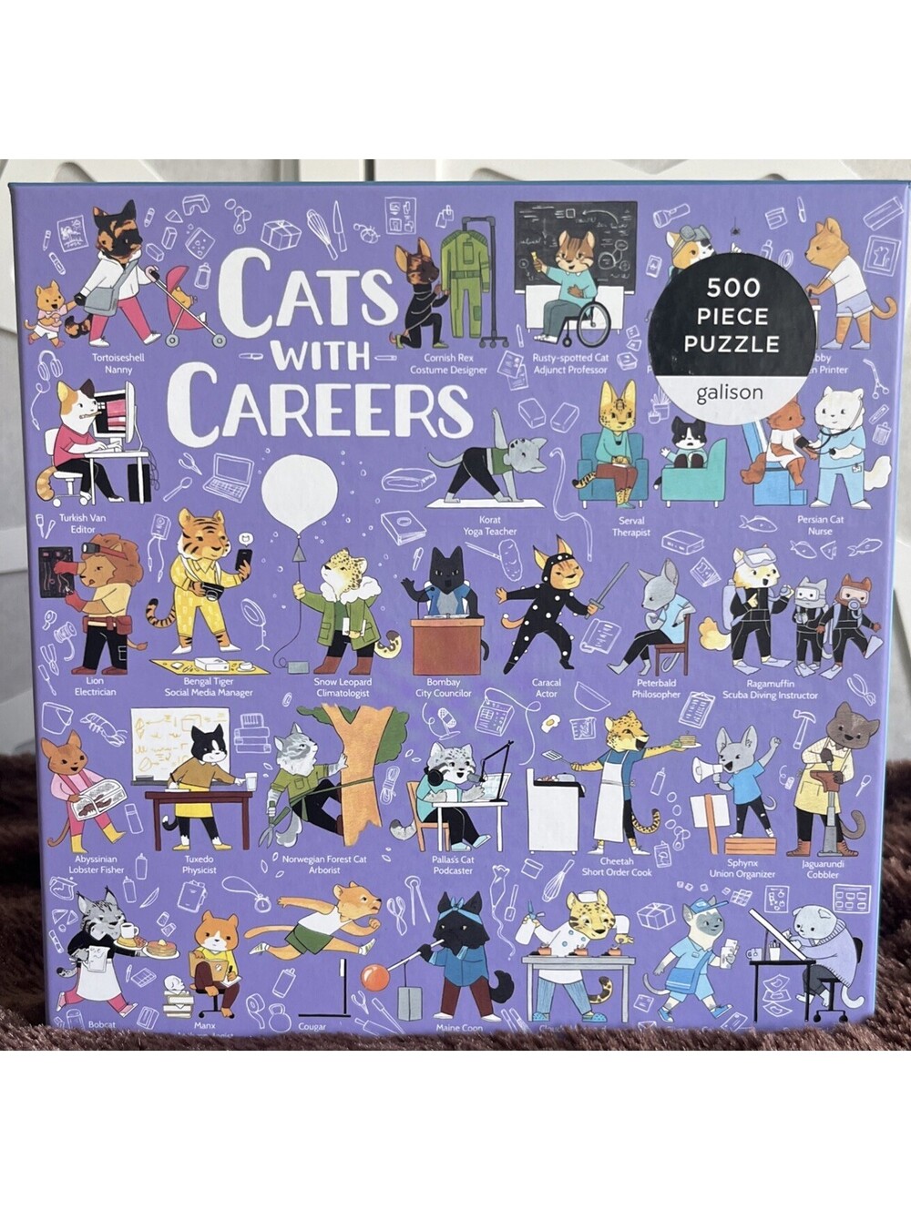 WHIMSICAL CAT ART! Galison Cats With Careers Funny 500 Piece Jigsaw Puzzle